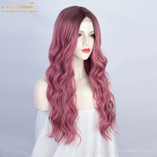 Vigorous Wholesale High quality Top grade Ombre dark red color super long body wave lace front synthetic hair wigs